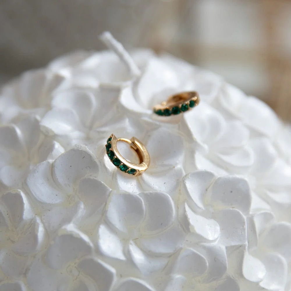Emerald Huggie Hoop Earrings Made With Swarovski® Crystals - Gold - Image 5