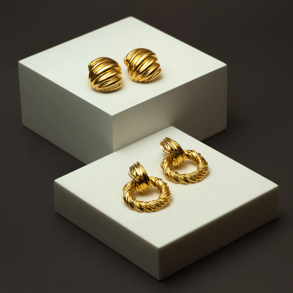 Textured Domed Statement Stud Earrings - Image 3
