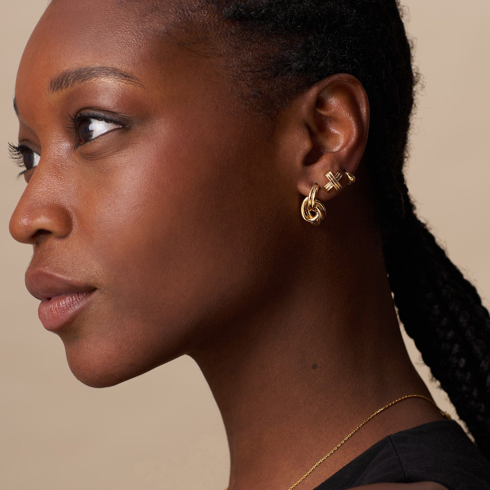 Textured Tiny Tapered Hoop Earrings - Image 2