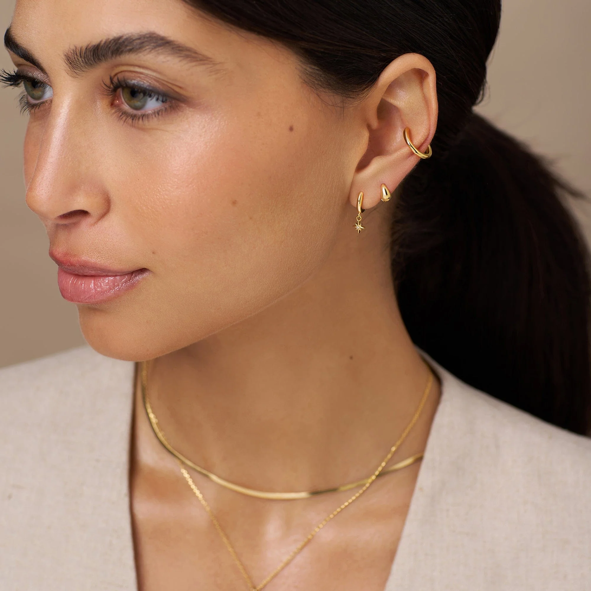 Tiny Tapered Micro Hoop Earrings - Gold - Image 2