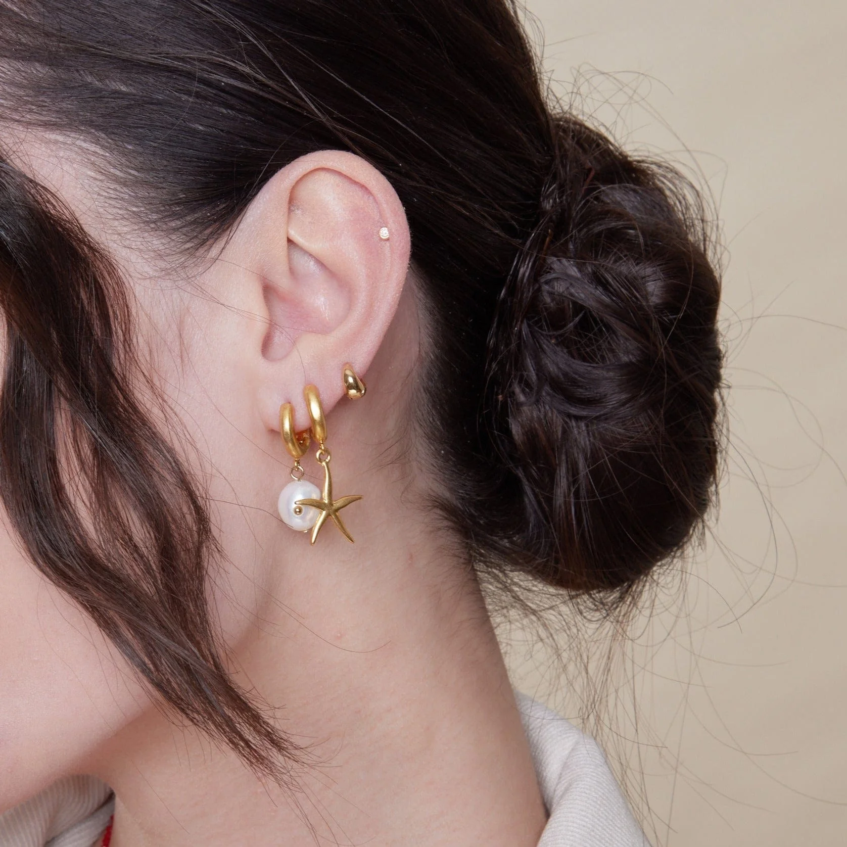 Tiny Tapered Micro Hoop Earrings - Gold - Image 5