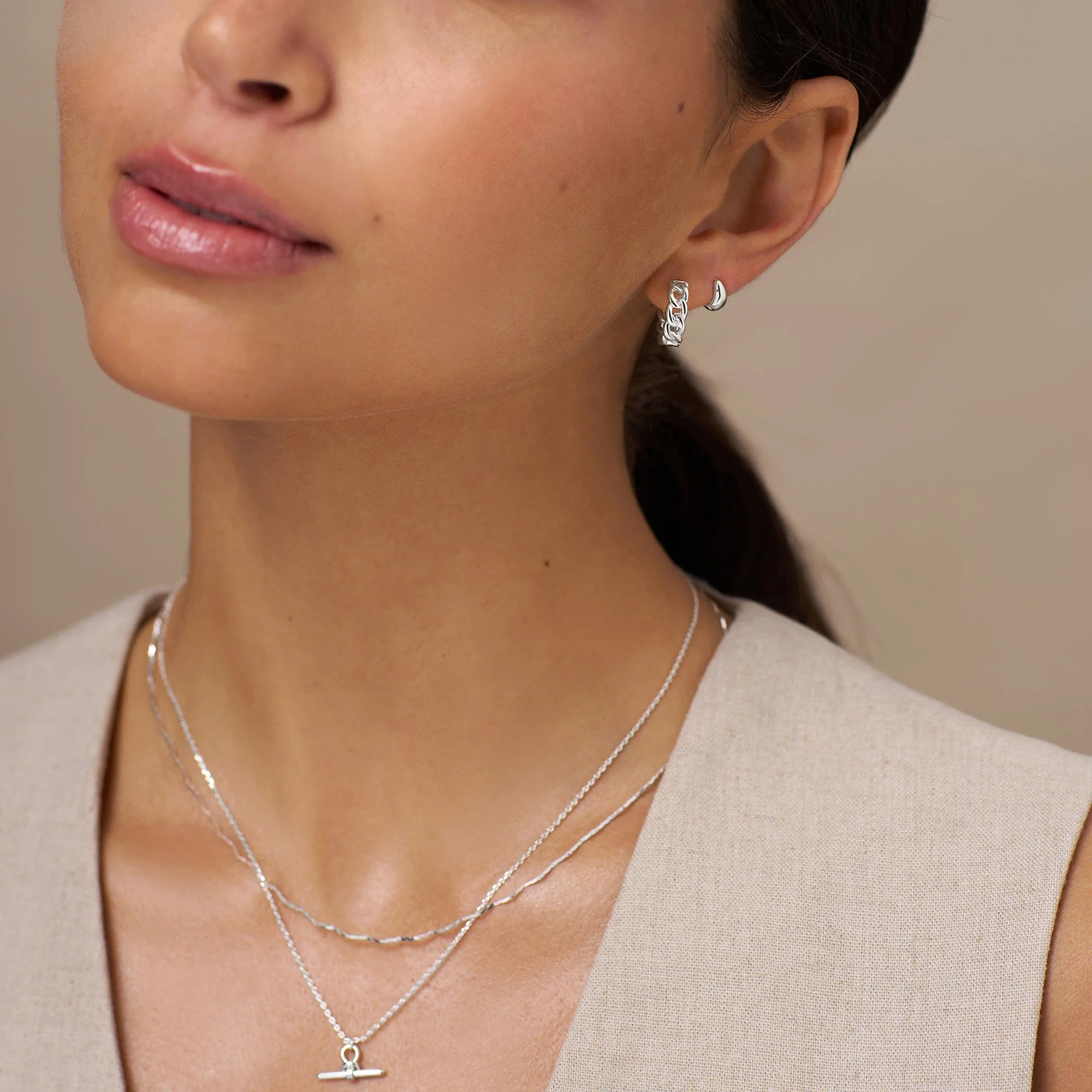Tiny Tapered Micro Hoop Earrings - Silver - Image 2
