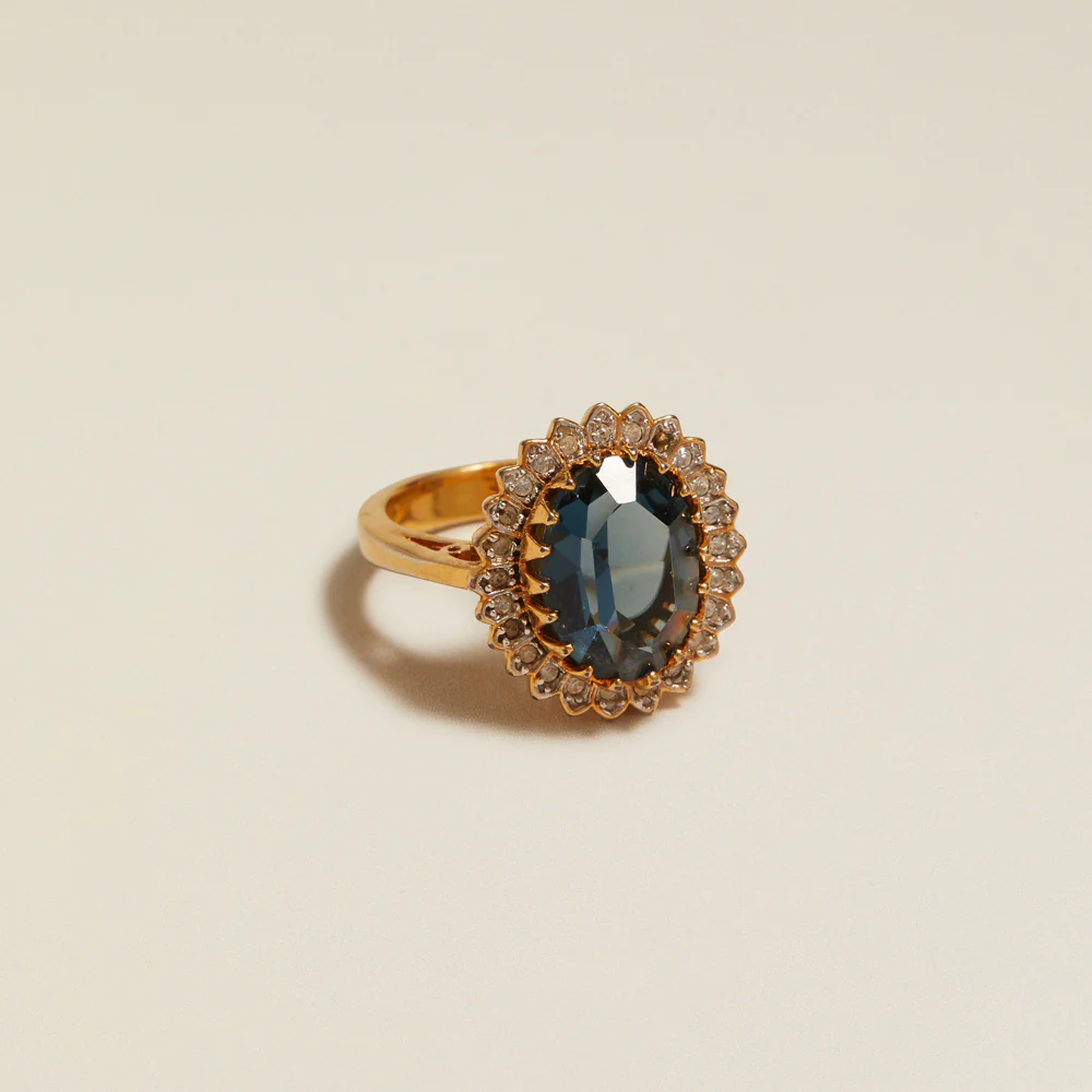 Vintage Pavé & Navy Stone Ring